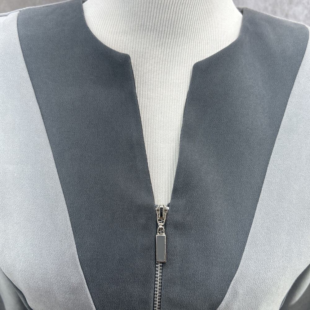 Jason Mathews Womens 4 Grey Geometric Colorblock Zip Up Jacket Collarless Mod - Picture 10 of 10
